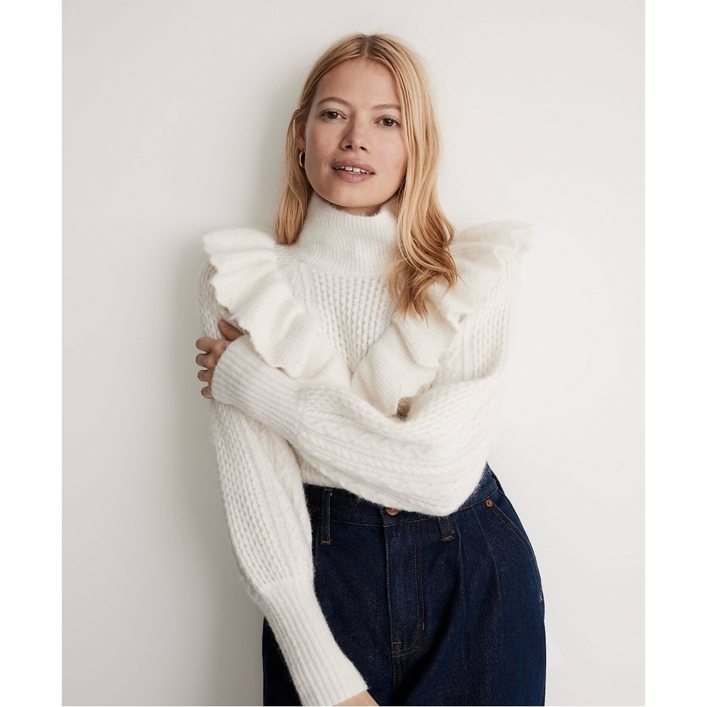 Madewell Cream Cable Winslow Mockneck Pullover Sweater